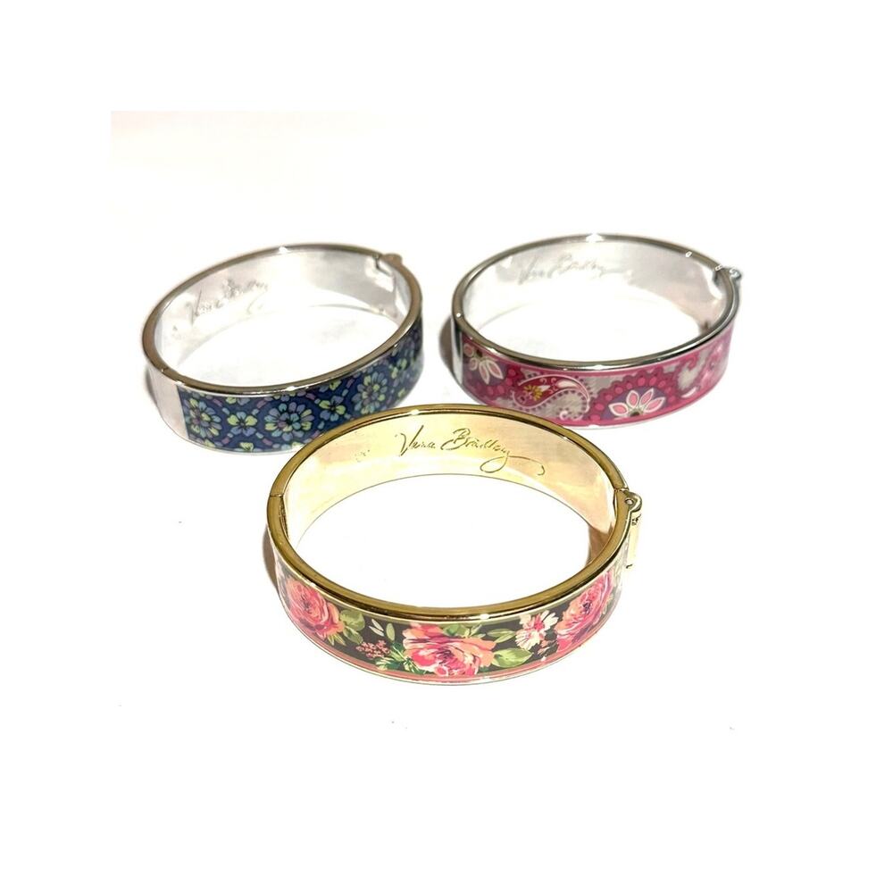 Vera Bradley Set of Three (3) Enameled Pattern Metal Cuff Bracelets